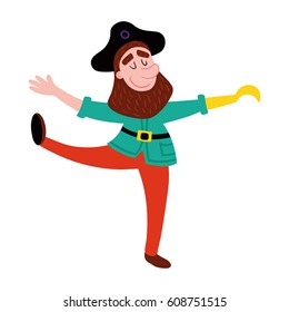 vector illustration of a happy dancing pirate on isolated background