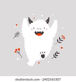 Vector illustration with a happy dancing yeti monster. Great for greeting cards, kids prints, posters