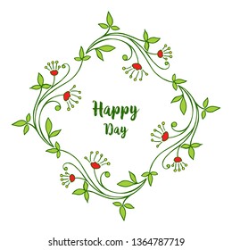 Vector illustration happy day greeting card with style of leaf flower frame hand drawn