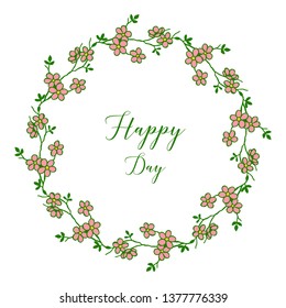 Vector illustration happy day wedding romantic for shape leaf wreath frame hand drawn