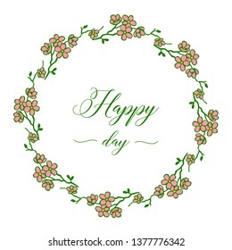 Vector illustration happy day wedding romantic for shape leaf wreath frame hand drawn