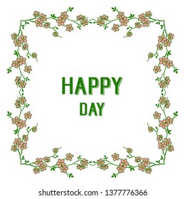 Vector illustration happy day wedding romantic for shape leaf wreath frame hand drawn