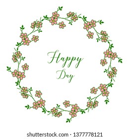Vector illustration happy day wedding romantic for shape leaf wreath frame hand drawn