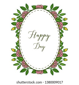 Vector illustration happy day wedding romantic with ornate of pink rose flower frame hand drawn