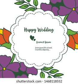 Vector illustration happy day wedding romantic with pattern of leaf bouqet frames