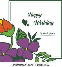 Vector illustration happy day wedding romantic with pattern of leaf bouqet frames