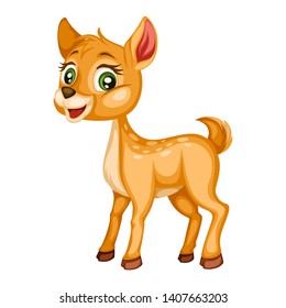 Vector Illustration of a Happy Deer Character. Cute Cartoon Reindeer Isolated on a White Background. Happy Forest Animals Set