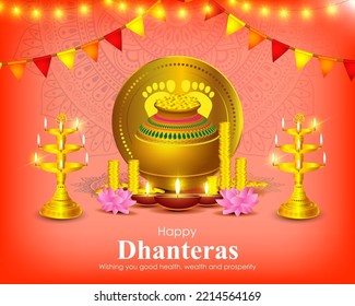 Vector illustration of Happy Dhantera Indian festival greeting