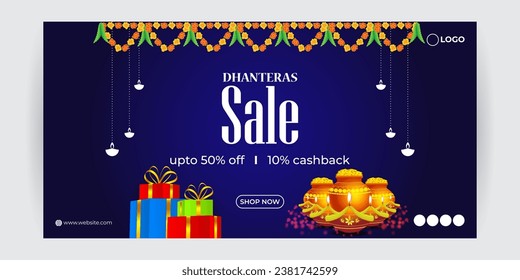 Vector illustration of Happy Dhanteras Sale social media feed template