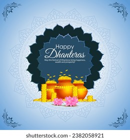 Vector illustration of Happy Dhanteras social media feed template written hindi text means Dhanteras 