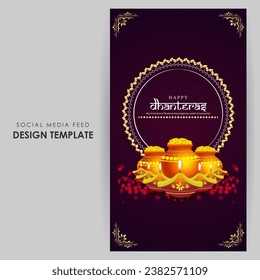 Vector illustration of Happy Dhanteras social media feed template written hindi text means Dhanteras 