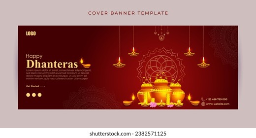 Vector illustration of Happy Dhanteras social media feed template written hindi text means Dhanteras 