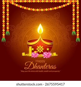 Ilustración vectorial de la Plantilla Dhanteras Feliz, escrita en texto hindi significa Dhanteras 