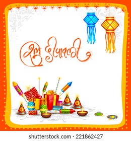 vector illustration of Happy Diwali card with firecracker