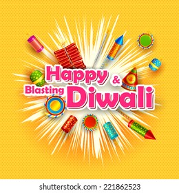 vector illustration of Happy Diwali card with firecracker
