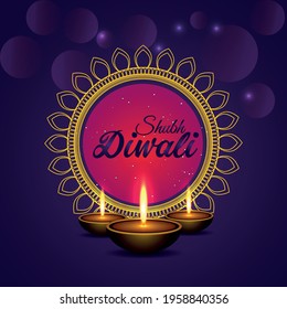 Vector illustration of happy diwali celebration greeting card on puple background
