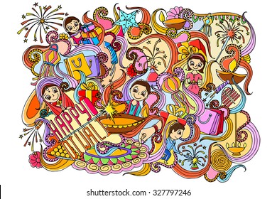 vector illustration Happy Diwali doodle drawing