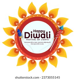 Imagen vectorial del Festival Feliz Diwali del diseño de tarjetas de felicitación de India.