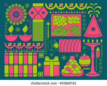 vector illustration of Happy Diwali festival background kitsch art India