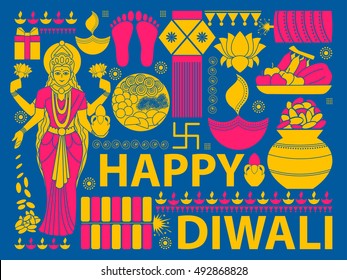 vector illustration of Happy Diwali festival background kitsch art India