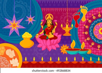 vector illustration of Happy Diwali festival background kitsch art India