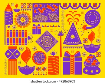 vector illustration of Happy Diwali festival background kitsch art India