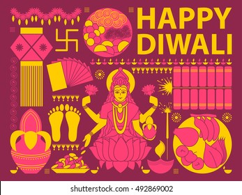 vector illustration of Happy Diwali festival background kitsch art India