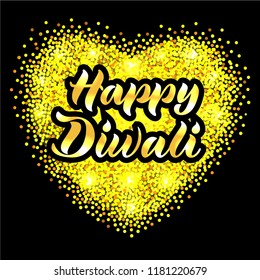 Vector illustration of happy diwali for poster, invitation, greeting card, postcard, logotype, banner. The festival of lights. Handwritten modern lettering. Inspirational quote on textured background.