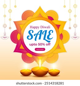 Vector illustration of Happy Diwali Sale social media feed template