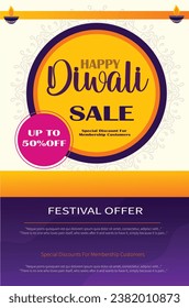 Vektorgrafik: Happy Diwali-Verkäufe bis zu 50 % Rabatt-Banner-Vorlagenrufe