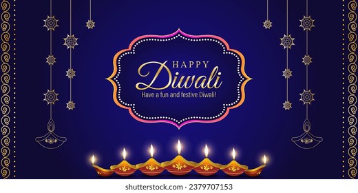 Vector illustration of Happy Diwali social media feed template written hindi text means happy diwali