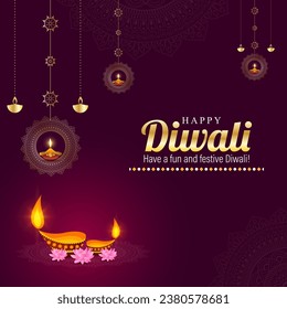 Vector illustration of Happy Diwali social media feed template written hindi text means happy diwali