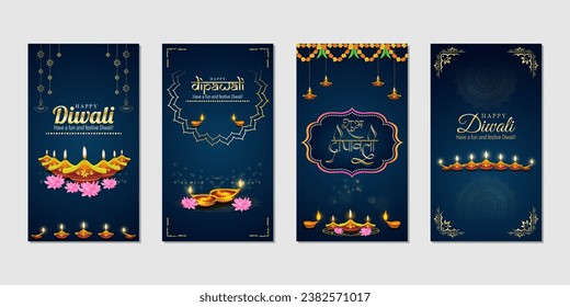 Vector illustration of Happy Diwali social media feed template written hindi text means happy diwali