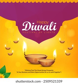 Ilustração vetorial do modelo de feed de mídia social Happy Diwali.