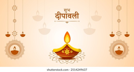 Ilustração vetorial do modelo de feed de mídia social Happy Diwali com texto escrito em hindi que significa Happy Diwali