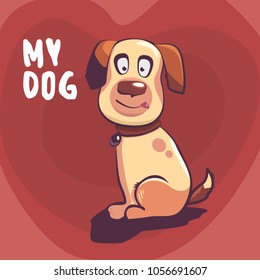 
vector illustration, happy dog, character, shows tongue