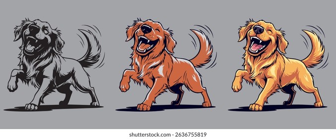 Vector illustration of a happy dog with a cute expression. Playful, joyful, and friendly design, perfect for prints, stickers, and kids’ projects.