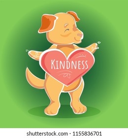 Vector illustration happy dog with heart Kindness in paws
