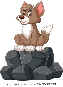 Vector illustration of a happy dog on stones