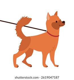 Ilustração vetorial de um cão feliz em uma coleira, exibindo um comportamento alegre e enérgico. O cão parece contente e pronto para uma caminhada, representando companhia de animais de estimação.
