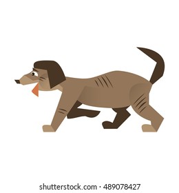 Vector illustration of a happy dog that walks. Joy, friendship, flat style.