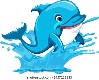 Vector illustration of a happy dolphin jumping.