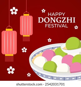 Ilustração vetorial do modelo de mídia social Happy Dongzhi Festival