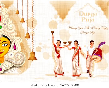 vector illustration of Happy Durga Puja festival background for India holiday Dussehra