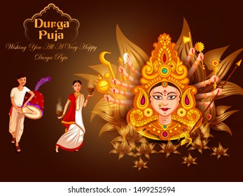 vector illustration of Happy Durga Puja festival background for India holiday Dussehra