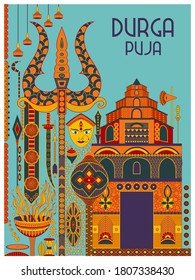 vector illustration of Happy Durga Puja festival background for India holiday Dussehra