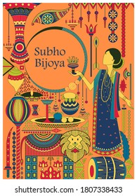 vector illustration of Happy Durga Puja festival background for India holiday Dussehra