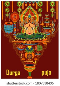 ilustración vectorial de los antecedentes del festival Happy Durga Puja para la fiesta india de Dussehra