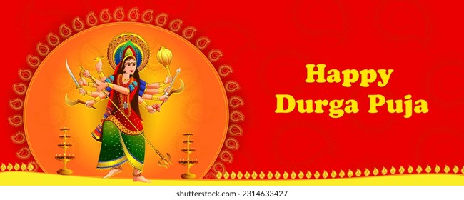 vector illustration of Happy Durga Puja festival background for India holiday Dussehra