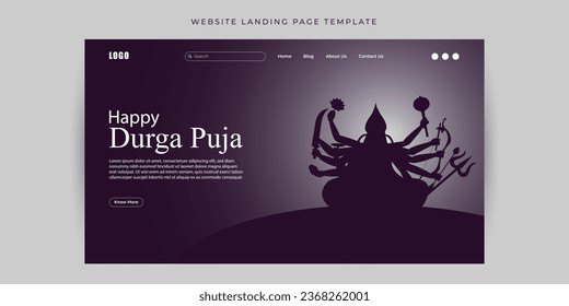 Vector illustration of Happy Durga Puja Website landing page banner Template, written Hindi text means Durga puja